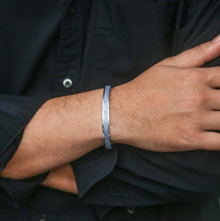 Pewter Grey Edge Bangle - Sterling Silver