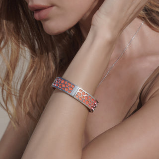 Python Green Hexagon Coral - Slim Bangle - Rhodium