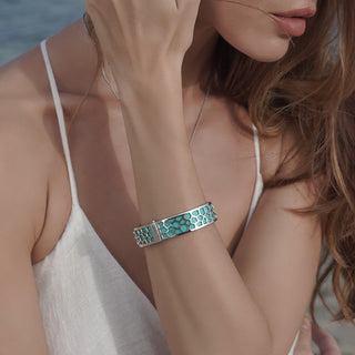 Python Green Hexagon Coral - Slim Bangle - Rhodium