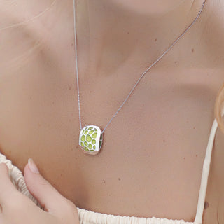 Pomelo Green Hexagon Coral - Silk Pendant - Sterling Silver