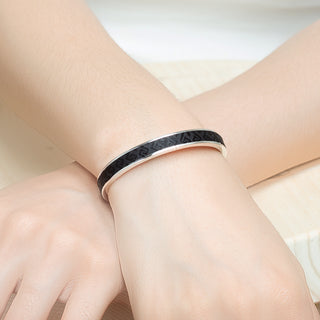 Obsidian Black Edge Bangle - Sterling Silver