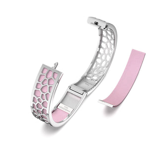Frangipani Pink Hexagon Coral - Slim Bangle - Rhodium