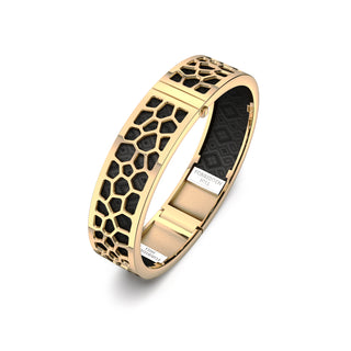 Obsidian Black Hexagon Coral - Slim Bangle - Gold