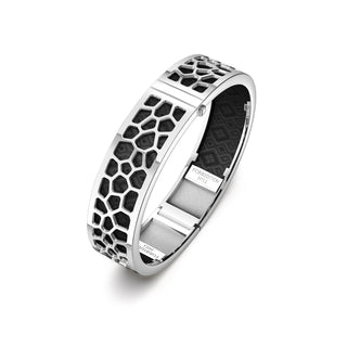 Obsidian Black Hexagon Coral - Slim Bangle - Rhodium