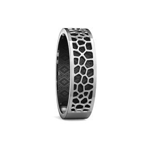 Obsidian Black Hexagon Coral - Slim Bangle - Rhodium