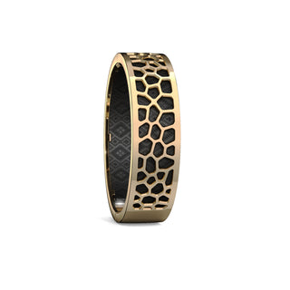 Obsidian Black Hexagon Coral - Slim Bangle - Gold