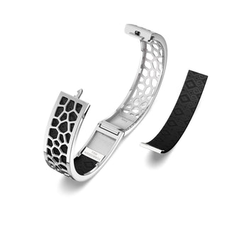 Obsidian Black Hexagon Coral - Slim Bangle - Rhodium