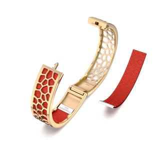 Dragon Red Hexagon Coral - Slim Bangle - Gold