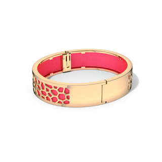Dragonfruit Pink Hexagon Coral - Slim Bangle - Gold