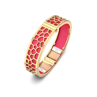 Dragonfruit Pink Hexagon Coral - Slim Bangle - Gold