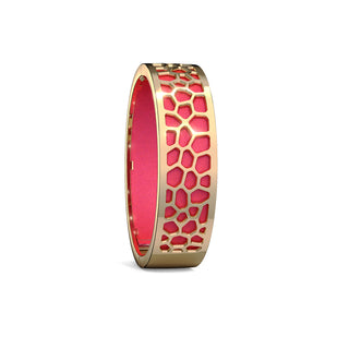 Dragonfruit Pink Hexagon Coral - Slim Bangle - Gold