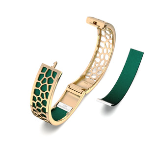Emerald Green Hexagon Coral - Slim Bangle - Gold