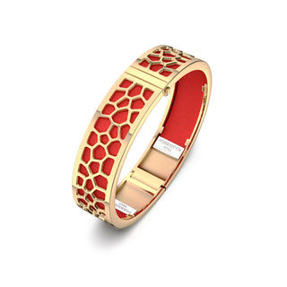 Firecracker Red Hexagon Coral - Slim Bangle - Gold