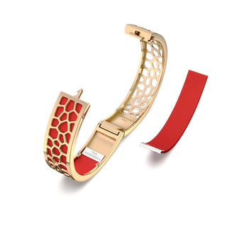 Firecracker Red Hexagon Coral - Slim Bangle - Gold