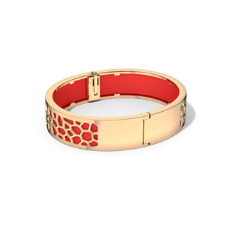 Firecracker Red Hexagon Coral - Slim Bangle - Gold