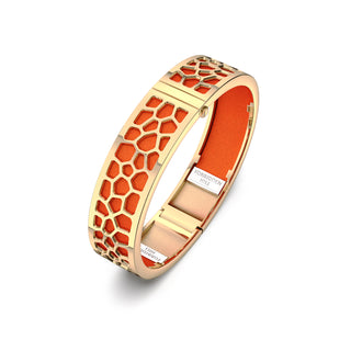 Lava Orange Hexagon Coral - Slim Bangle - Gold