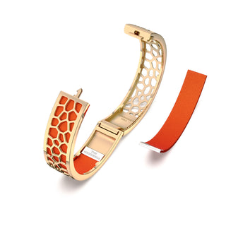 Lava Orange Hexagon Coral - Slim Bangle - Gold