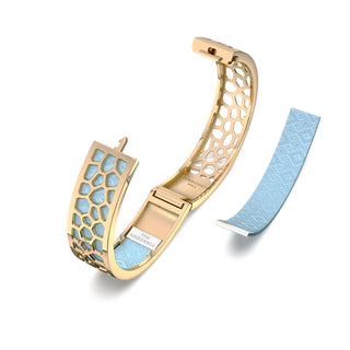 Mist Blue Hexagon Coral - Slim Bangle - Gold