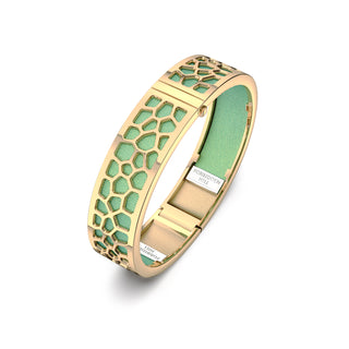 Palm Tree Green Hexagon Coral - Slim Bangle - Gold