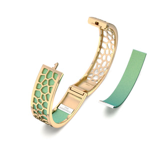 Palm Tree Green Hexagon Coral - Slim Bangle - Gold