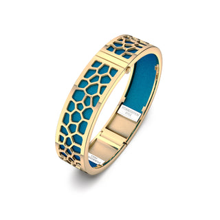 Peacock Green Hexagon Coral - Slim Bangle - Gold