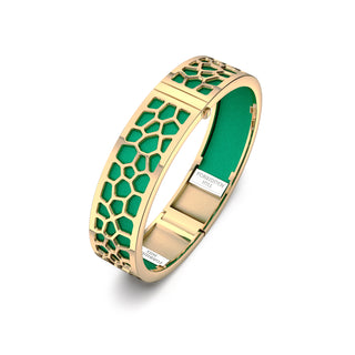 Python Green Hexagon Coral - Slim Bangle - Gold