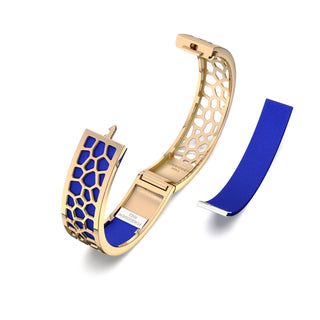Royal Blue Hexagon Coral - Slim Bangle - Gold