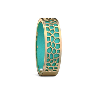Shophouse Teal Hexagon Coral - Slim Bangle - Gold