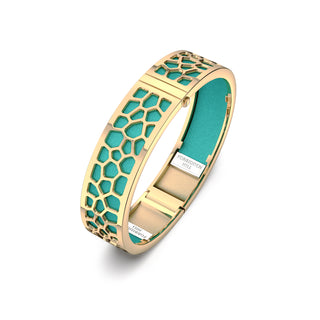 Shophouse Teal Hexagon Coral - Slim Bangle - Gold