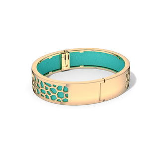 Shophouse Teal Hexagon Coral - Slim Bangle - Gold