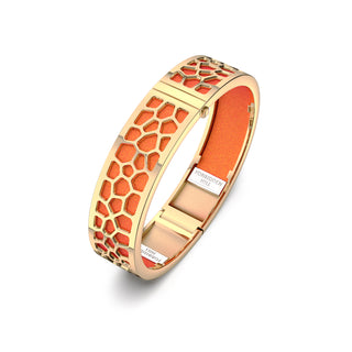Sunset Orange Hexagon Coral - Slim Bangle - Gold