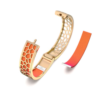 Sunset Orange Hexagon Coral - Slim Bangle - Gold