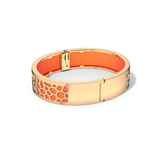 Sunset Orange Hexagon Coral - Slim Bangle - Gold