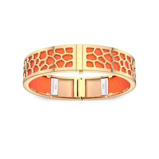 Sunset Orange Hexagon Coral - Slim Bangle - Gold