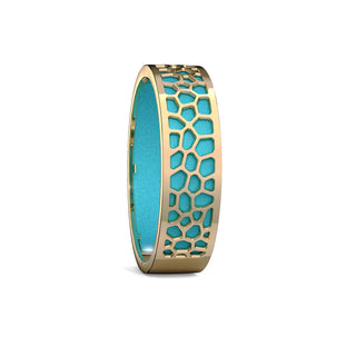 Turquoise Blue Hexagon Coral - Slim Bangle - Gold
