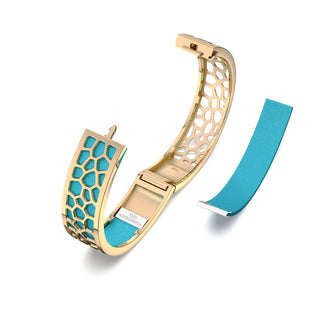 Turquoise Blue Hexagon Coral - Slim Bangle - Gold
