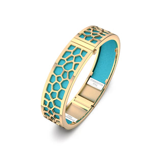 Turquoise Blue Hexagon Coral - Slim Bangle - Gold