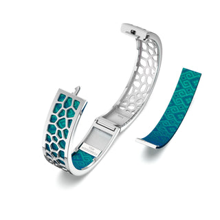 Andaman Green Hexagon Coral - Slim Bangle - Rhodium