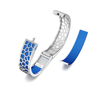 Celestial Blue Hexagon Coral - Slim Bangle - Rhodium