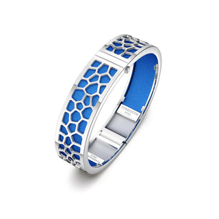 Celestial Blue Hexagon Coral - Slim Bangle - Rhodium