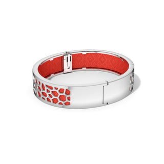 Dragon Red Hexagon Coral - Slim Bangle - Rhodium
