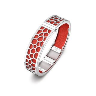 Dragon Red Hexagon Coral - Slim Bangle - Rhodium