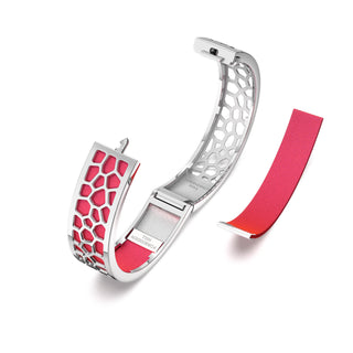 Dragonfruit Pink Hexagon Coral - Slim Bangle - Rhodium
