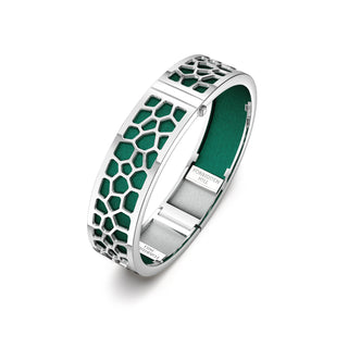 Emerald Green Hexagon Coral - Slim Bangle - Rhodium