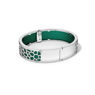 Emerald Green Hexagon Coral - Slim Bangle - Rhodium
