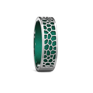 Emerald Green Hexagon Coral - Slim Bangle - Rhodium