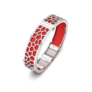 Firecracker Red Hexagon Coral - Slim Bangle - Rhodium