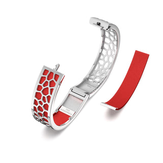 Firecracker Red Hexagon Coral - Slim Bangle - Rhodium