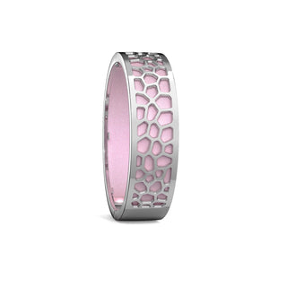 Frangipani Pink Hexagon Coral - Slim Bangle - Rhodium