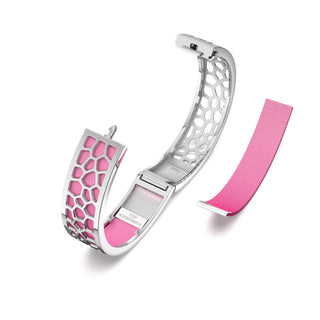 Guava Pink Hexagon Coral - Slim Bangle - Rhodium